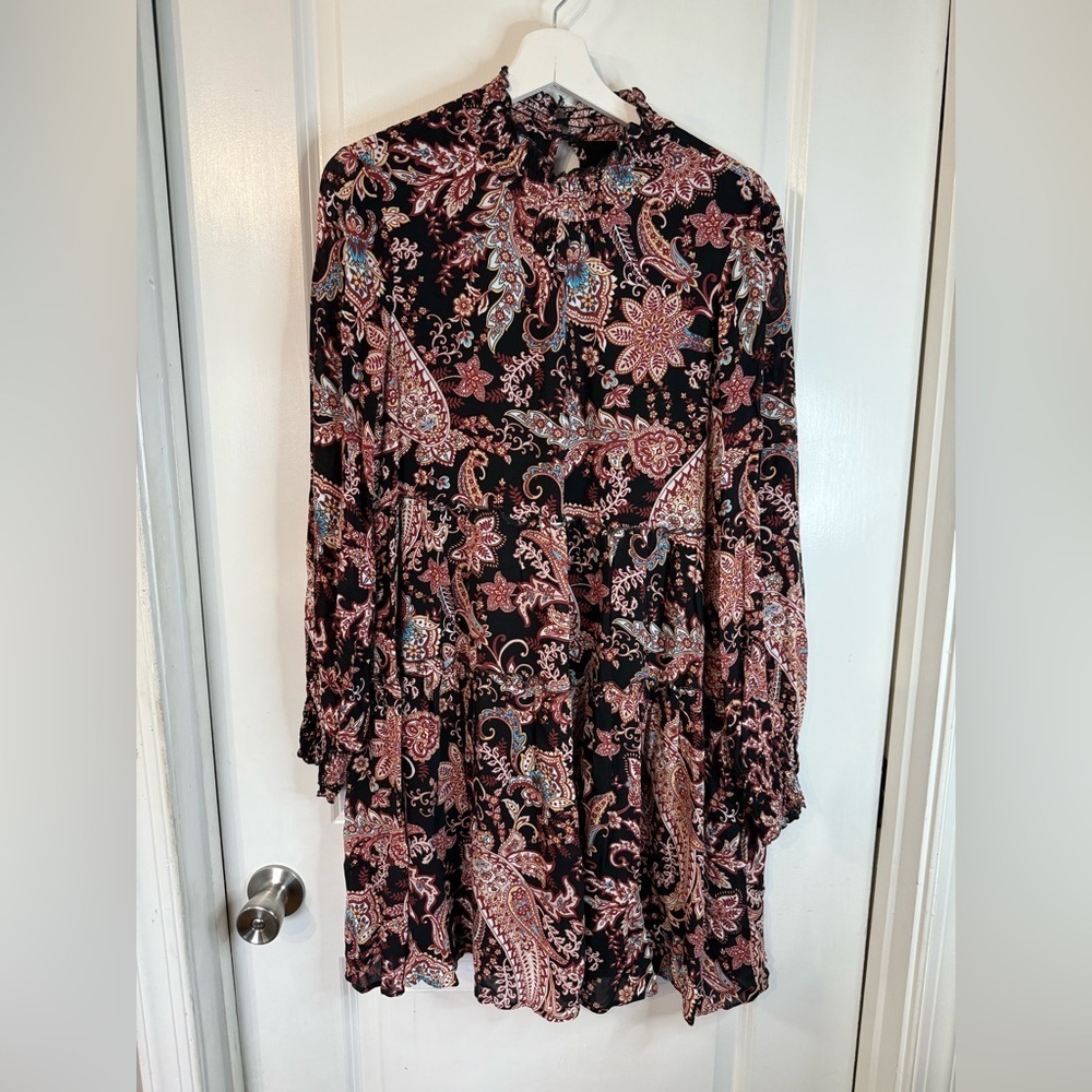 Anthropologie Women’s Cady Tiered Paisley Lined Long Sleeve Tunic Dress